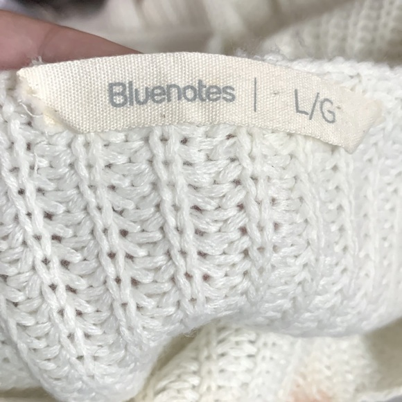 !SOLD! White Cream Fringe Knit Sweater BLUENOTES size Large - Picture 7 of 8